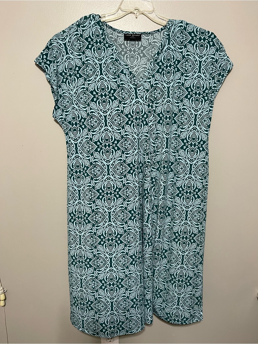 Lane Bryant Sleeve V-Neck Sheath Dress Size 22-24 Relaxed Teal Cap-Sleeve Dress